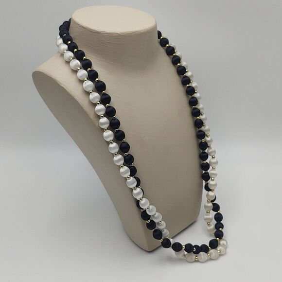 Vintage Black & White Silk Bead Necklaces ( set of 2 ) - Picture 3 of 8
